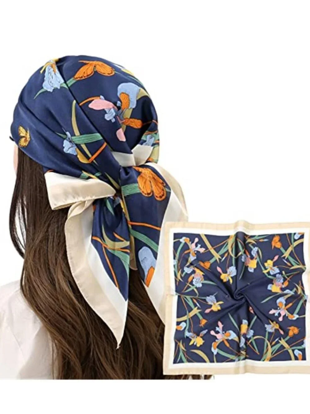 Women Head Hair Scarf Like Satin Silk Blue Scarf Sleeping Hair Wrapping